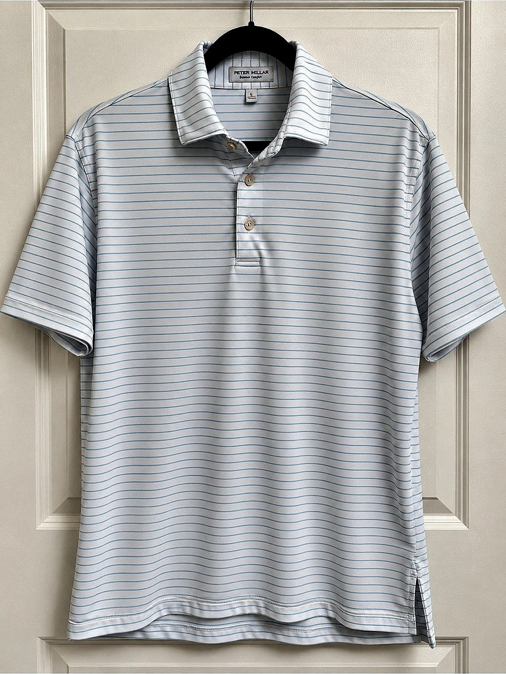Peter Millar Summer Comfort Men’s Golf Polo White Blue Stripe Size Large